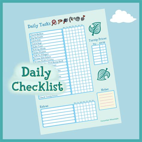 Animal Crossing New Horizons Daily Checklist Printable